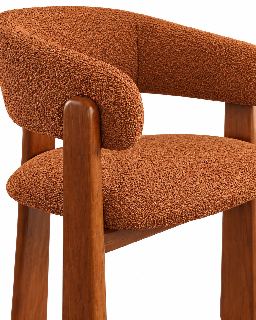 Cadeira de Madeira Maciça Estofada Lunea - Natural c/ Boucle Terracota