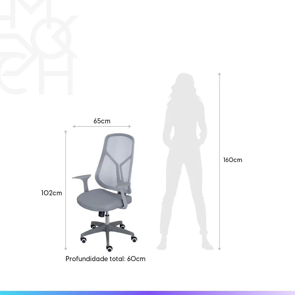 Cadeira de Escritório Giratória com Regulagem de Altura Sean - Cinza