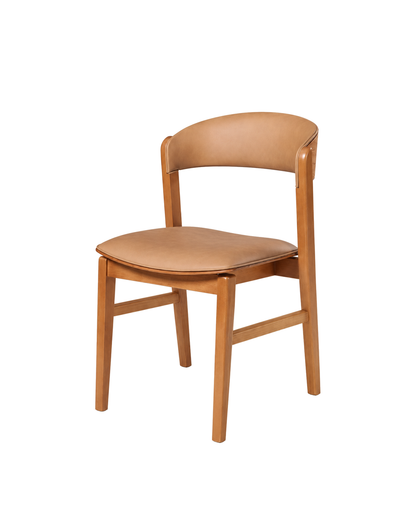 Cadeira de Madeira Maciça Estofada Arbor - Natural c/ PU Caramelo