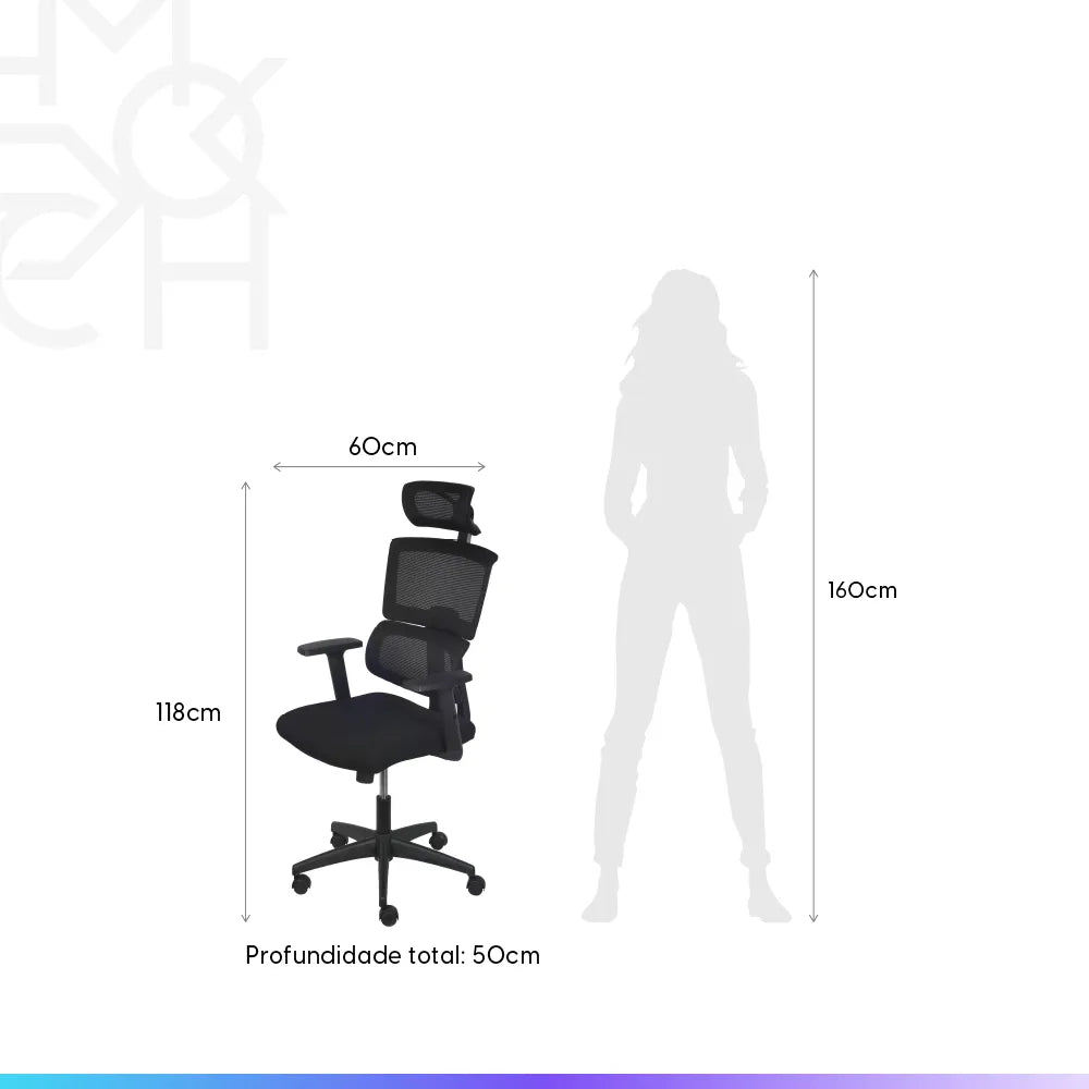 Cadeira de Escritório Giratória com Apoio de Braço e Regulagem de Altura Travis - Preto