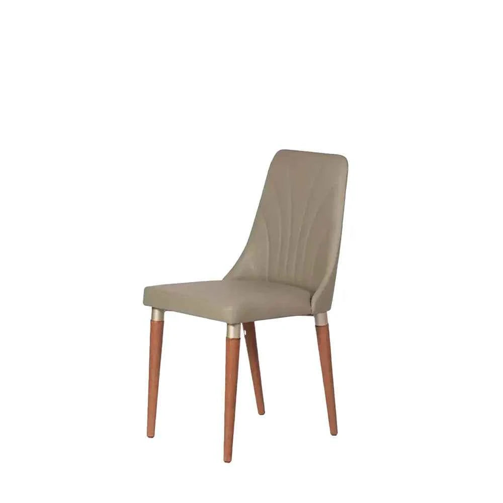 Conjunto de 8 Cadeiras de Madeira Maciça Estofada Lara - Natural c/ PU Fendi - Champanhe
