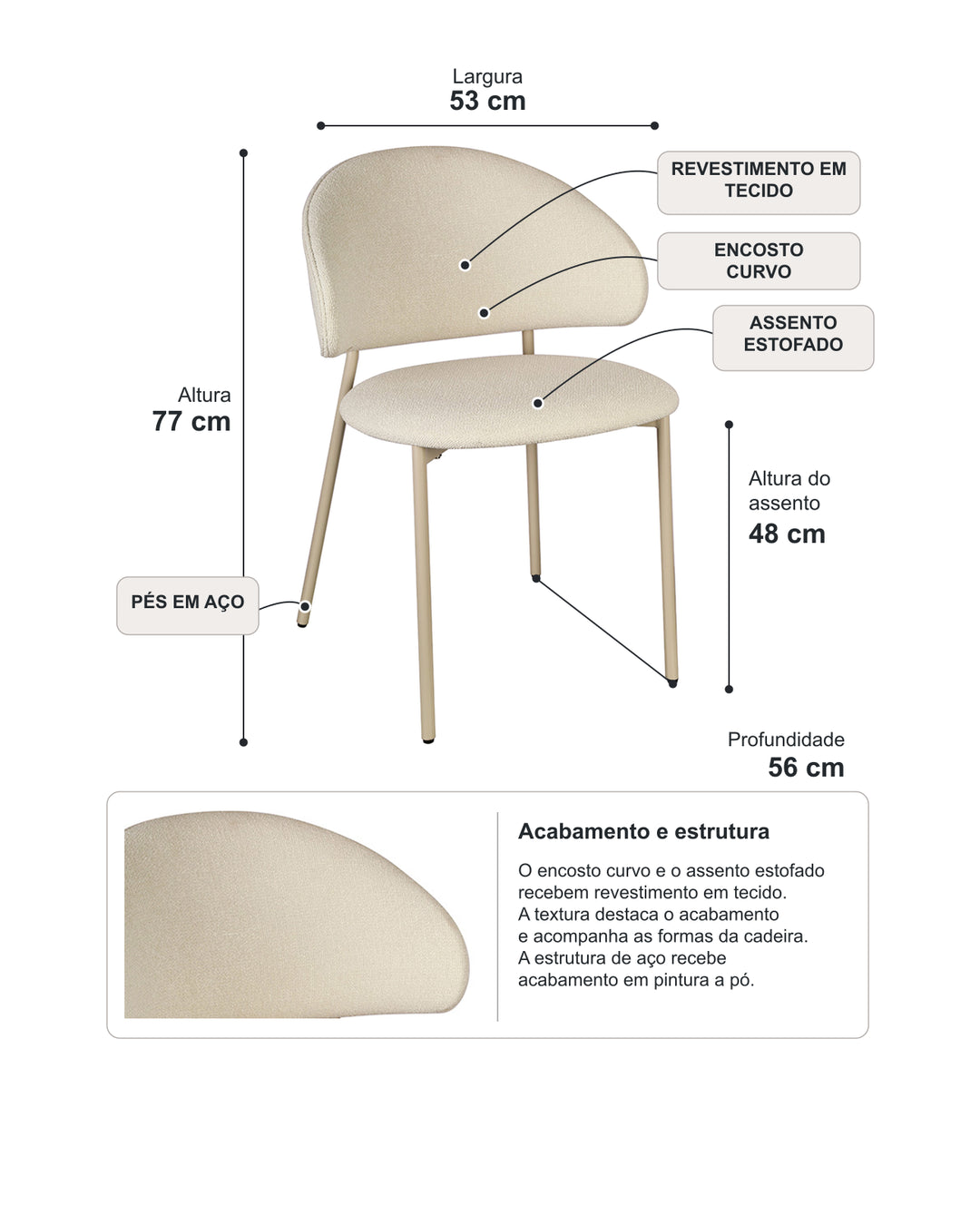Conjunto de Jantar Mesa Orgânica Tellina 120cm com 4 Cadeiras Liora – Mel c/ Off White