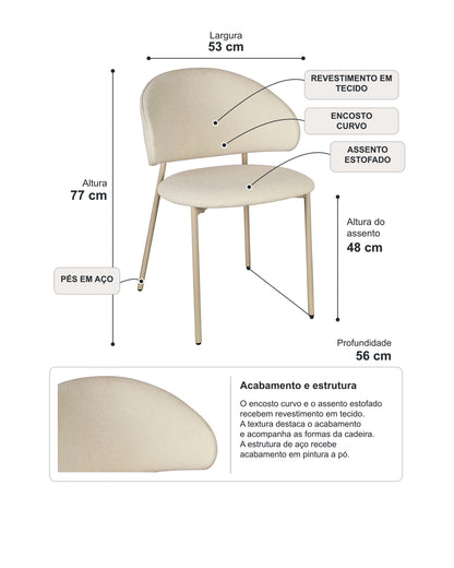 Conjunto de Jantar Mesa Orgânica Tellina 120cm com 4 Cadeiras Liora – Mel c/ Off White