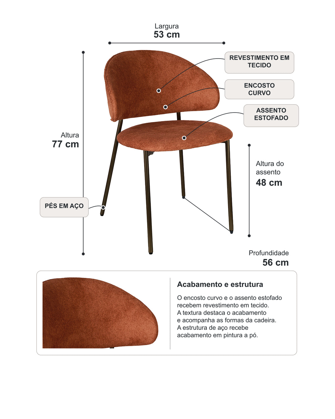 Conjunto de Jantar Mesa Orgânica Tellina 120cm com 4 Cadeiras Liora – Mel c/ Terracota
