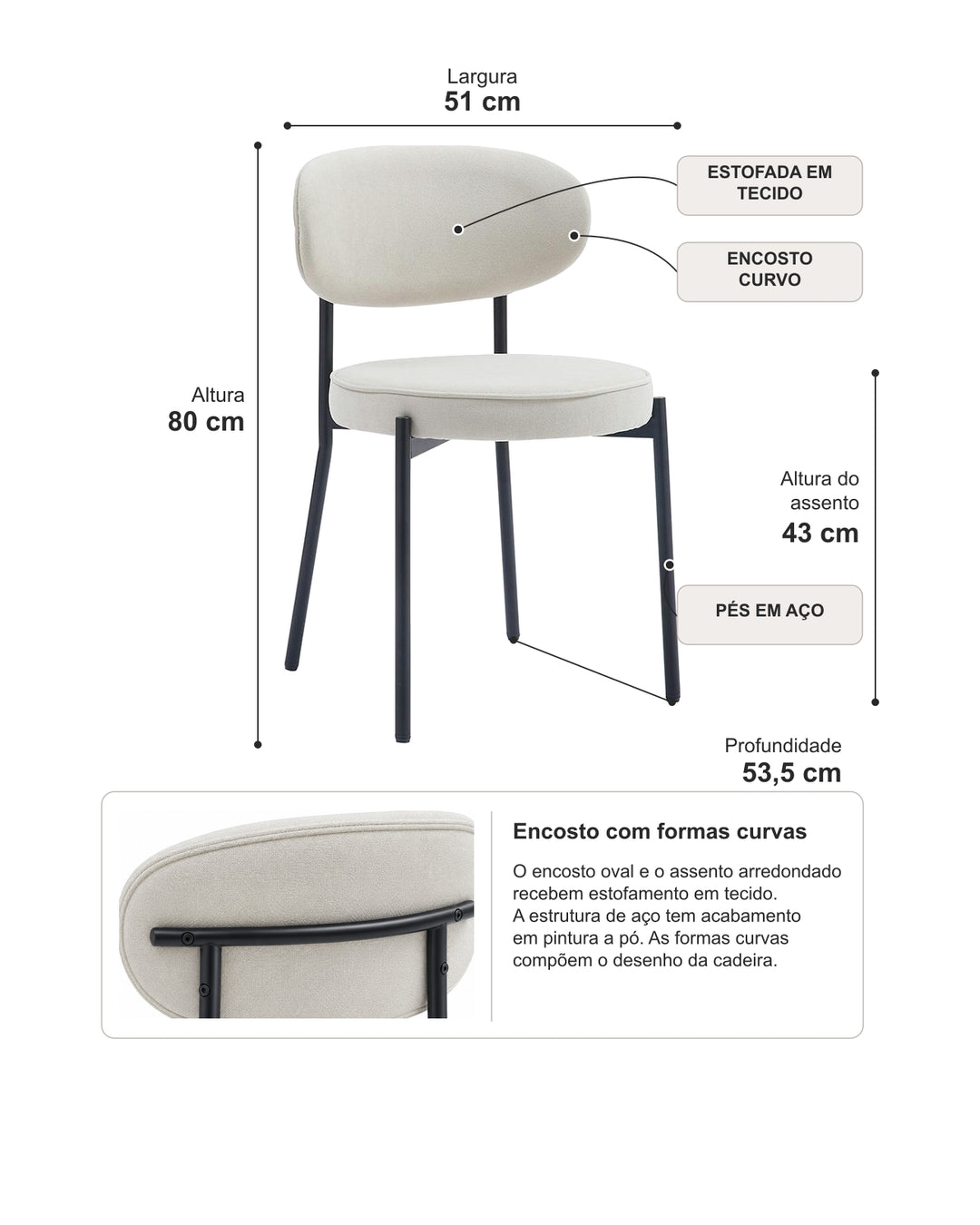 Conjunto de Jantar Mesa Orgânica Tellina 120cm com 4 Cadeiras Oryn – Mel c/ Off White