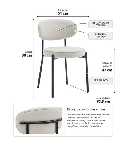 Conjunto de Jantar Mesa Orgânica Tellina 120cm com 4 Cadeiras Oryn – Mel c/ Off White