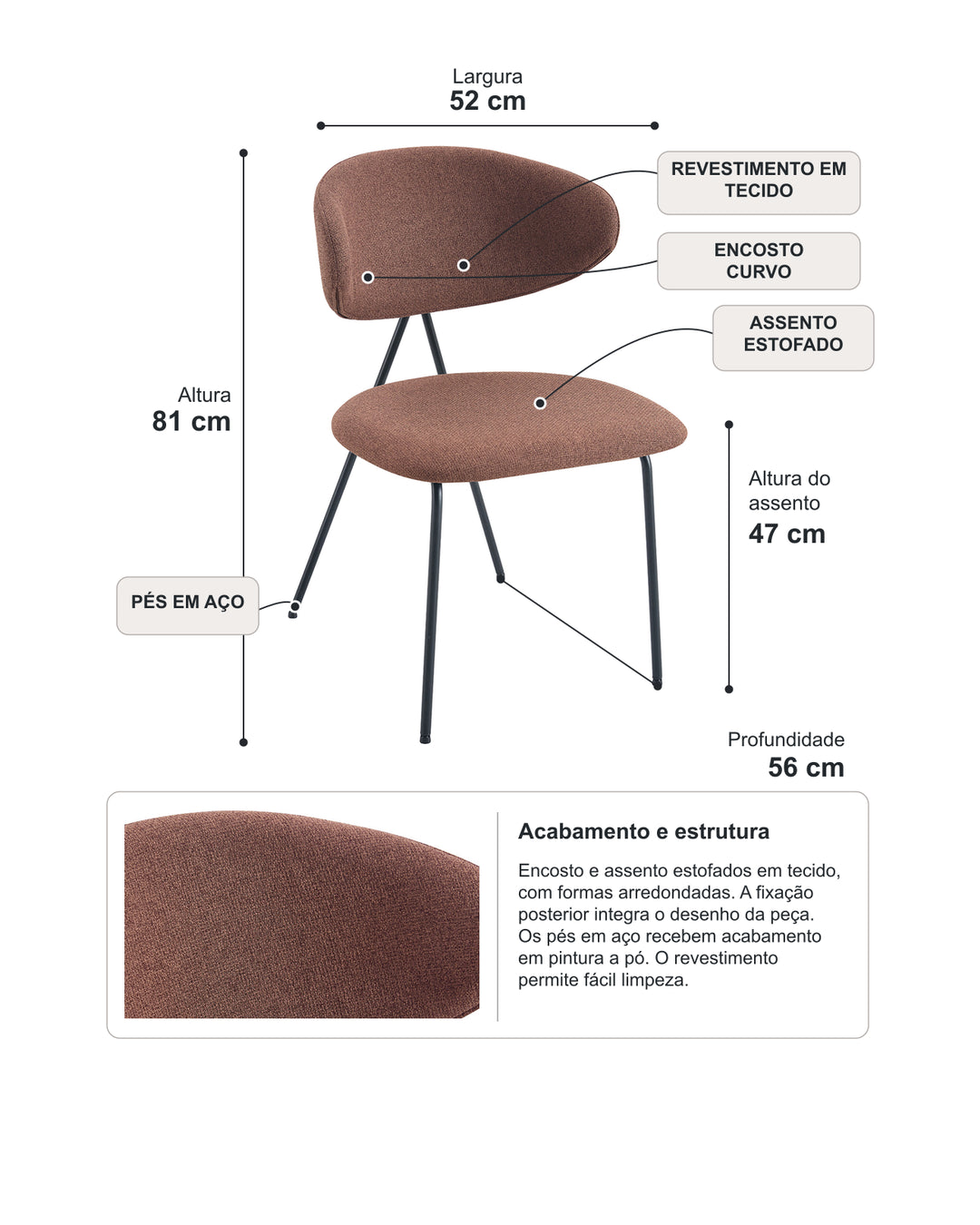 Conjunto de Jantar Mesa Orgânica Tellina 90cm com 2 Cadeiras Elora – Mel c/ Marrom