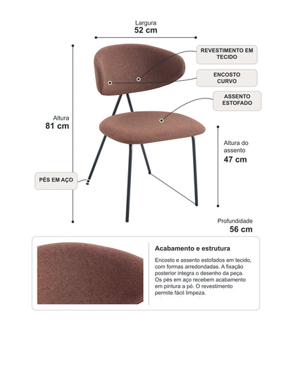 Conjunto de Jantar Mesa Orgânica Tellina 90cm com 2 Cadeiras Elora – Mel c/ Marrom