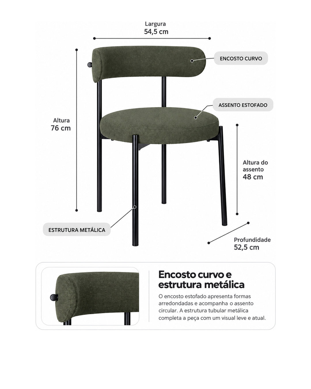 Conjunto de Jantar Mesa Orgânica Tellina 90cm com 2 Cadeiras Olyra – Mel c/ Verde
