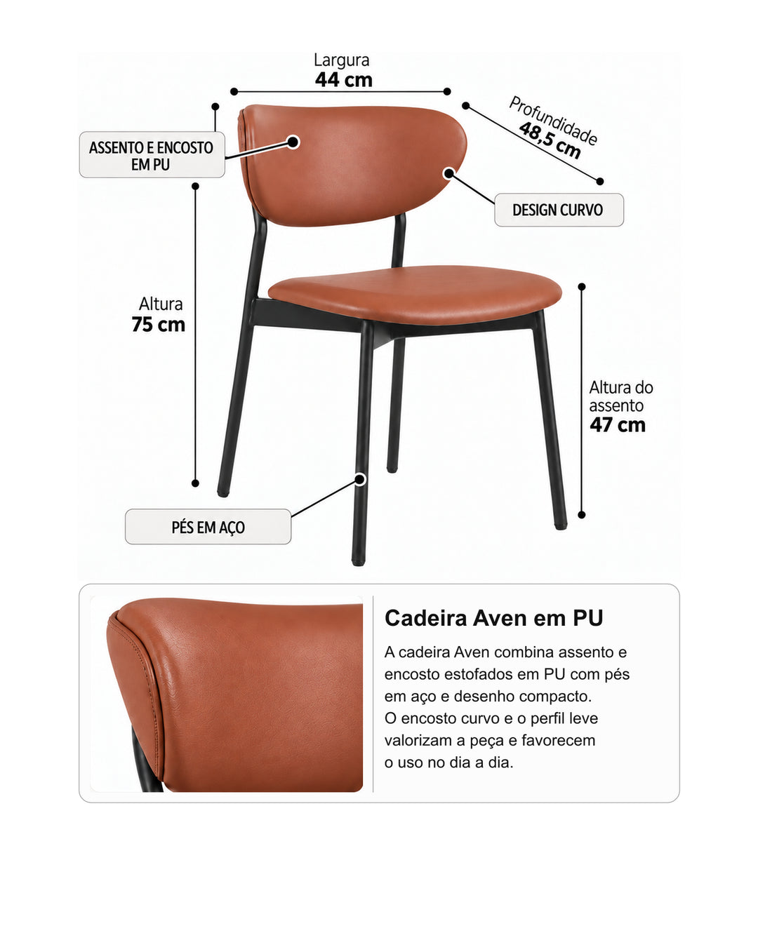 Conjunto de Jantar Mesa Orgânica Tellina 90cm com 4 Cadeiras Aven – Mel c/ Caramelo