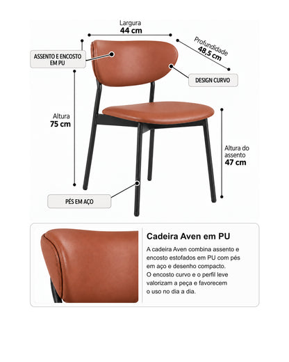 Conjunto de Jantar Mesa Orgânica Tellina 90cm com 4 Cadeiras Aven – Mel c/ Caramelo