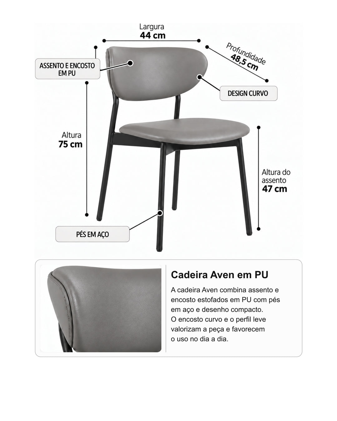 Conjunto de Jantar Mesa Orgânica Tellina 90cm com 4 Cadeiras Aven – Mel c/ Cinza
