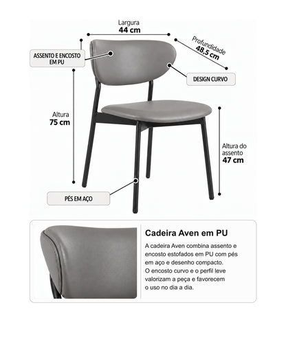 Conjunto de Jantar Mesa Orgânica Tellina 90cm com 4 Cadeiras Aven – Mel c/ Cinza