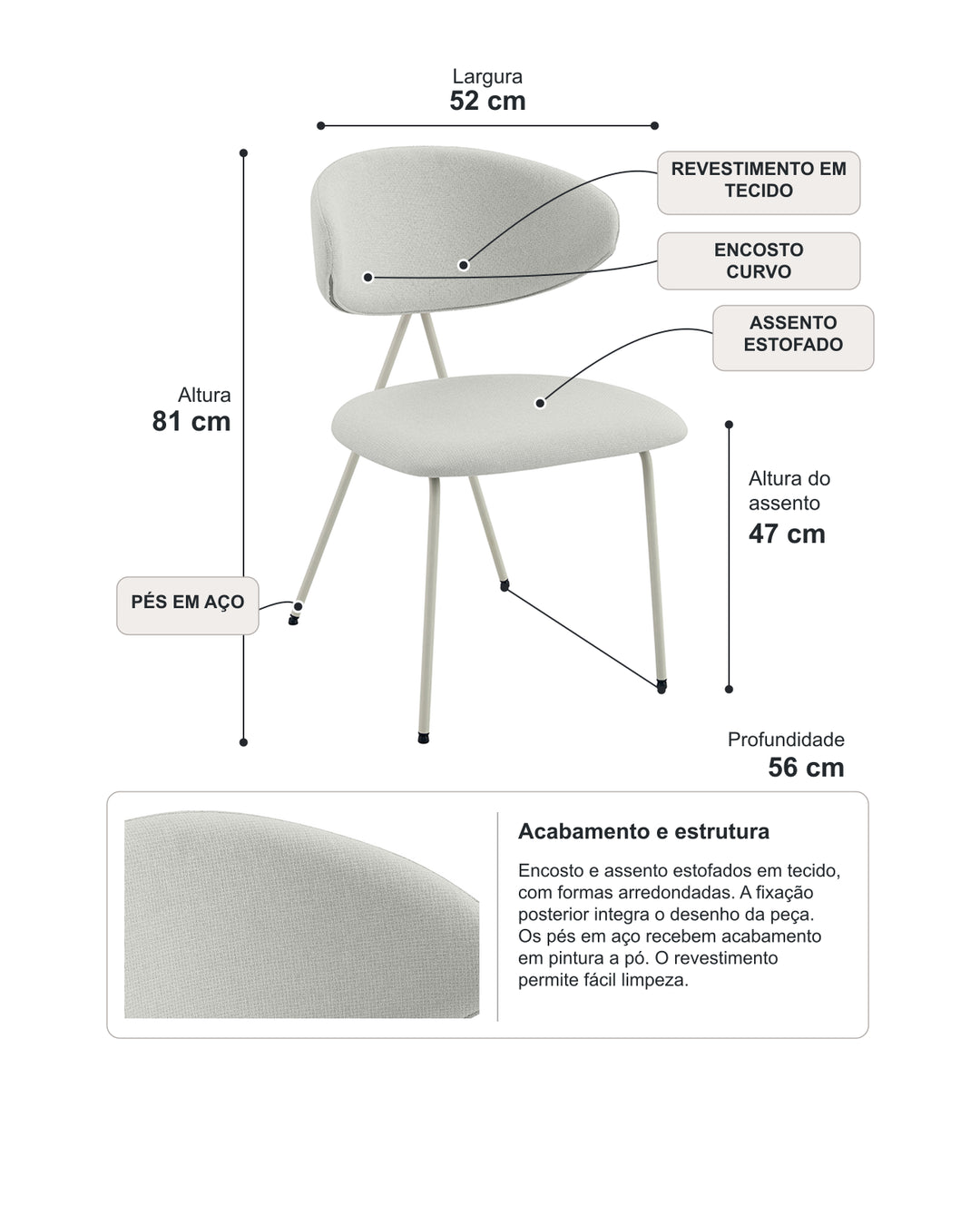 Conjunto de Jantar Mesa Orgânica Tellina 90cm com 4 Cadeiras Elora – Mel c/ Off White