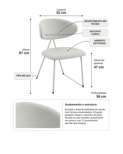 Conjunto de Jantar Mesa Orgânica Tellina 90cm com 4 Cadeiras Elora – Mel c/ Off White