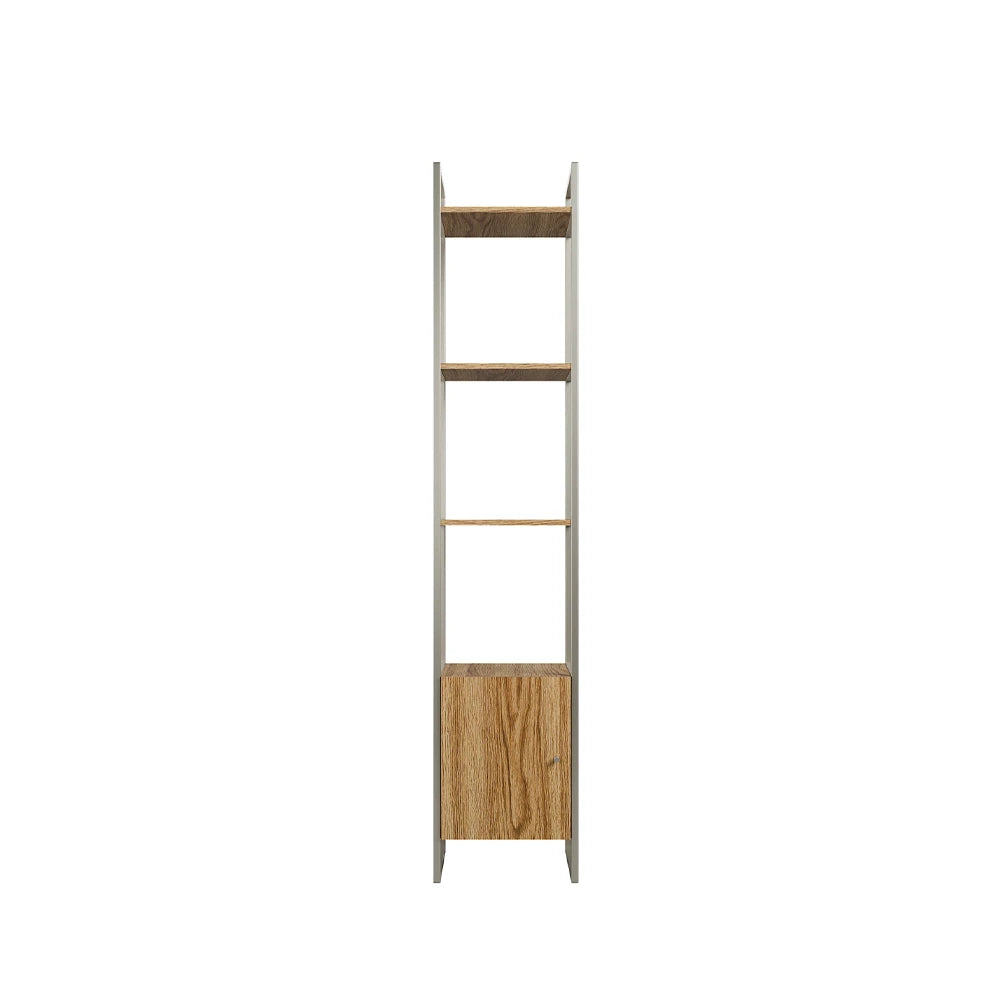 Estante com 3 Prateleiras 1 Porta MDF com Aço Voss 40 cm - Freijó c/ Champanhe