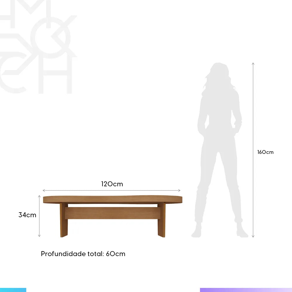 Mesa de Centro Orgânica para Sala Luna 120 cm - Mel