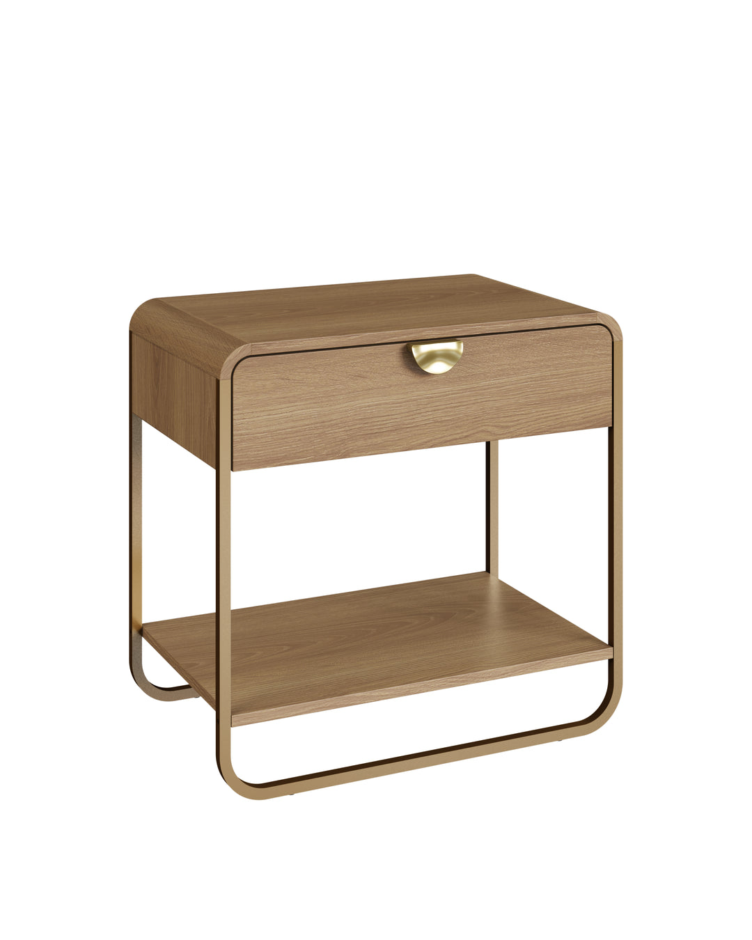 Mesa de Cabeceira 1 Gaveta 1 Prateleira Pés em Aço Dunna 60 cm - Mel c/ Dourado