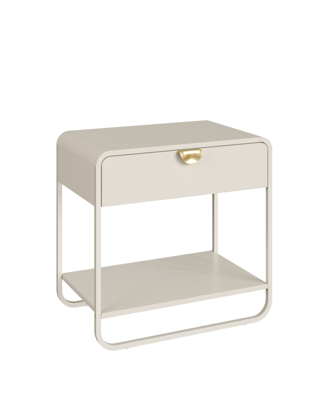 Mesa de Cabeceira 1 Gaveta 1 Prateleira Pés em Aço Dunna 60 cm - Off White c/ Dourado
