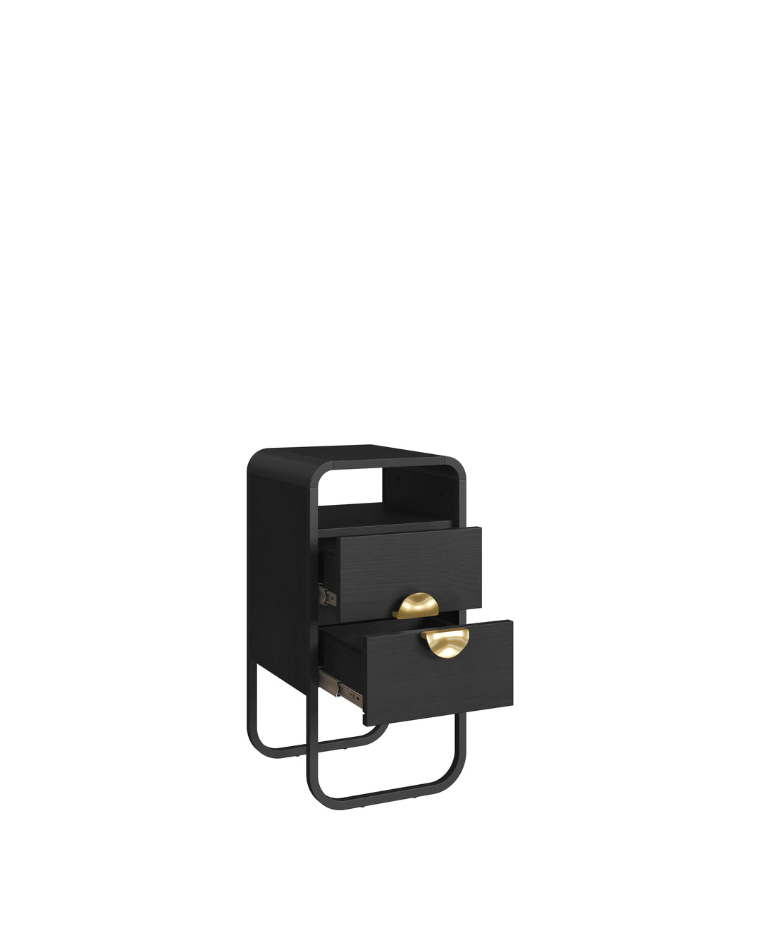 Mesa de Cabeceira com 2 Gavetas 1 Nicho Dunna 30 cm - Preto c/ Dourado