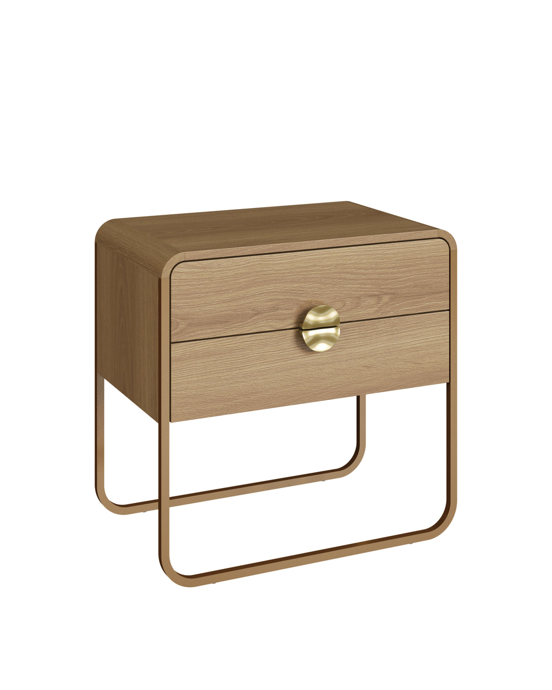 Mesa de Cabeceira 2 Gavetas Pés em Aço Dunna 60 cm - Mel c/ Dourado