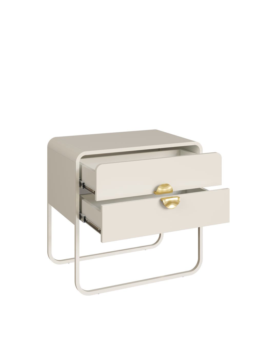 Mesa de Cabeceira 2 Gavetas Pés em Aço Dunna 60 cm - Off White c/ Dourado