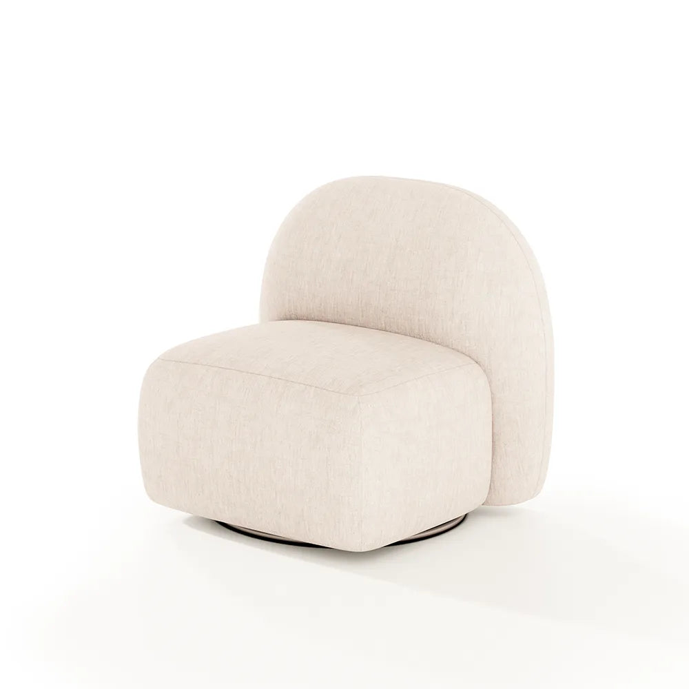 Poltrona Estofada Giratória Aurora - Linho Texturizado Off White