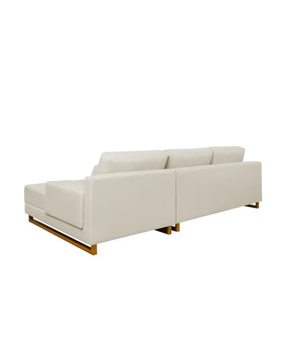 Sofá 3 Lugares com Chaise Lado Direito Mônaco 240 cm - Linho Texturizado Bege c/ Natural