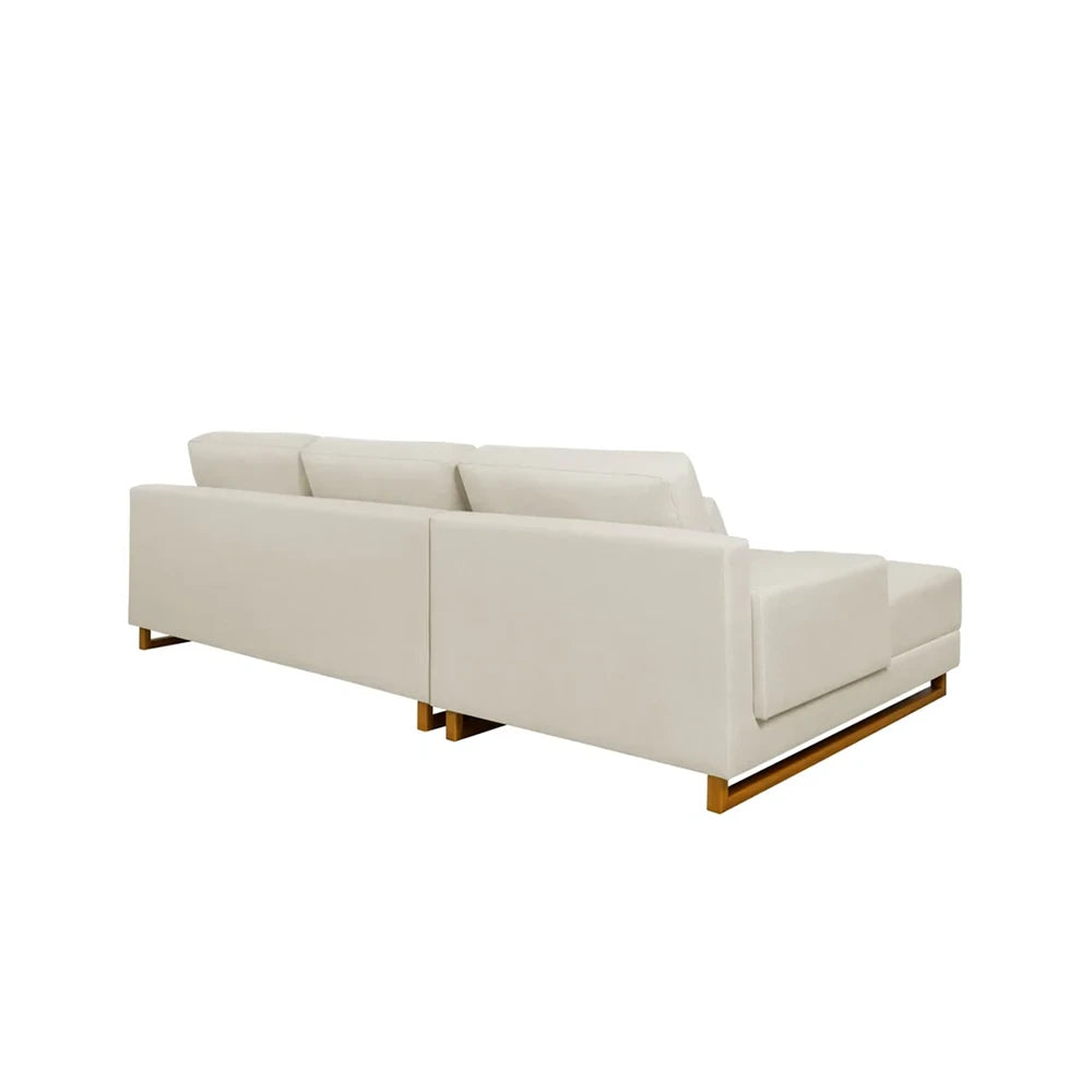 Sofá 6 Lugares com Chaise Lado Esquerdo Mônaco 300 cm - Linho Texturizado Bege c/ Natural