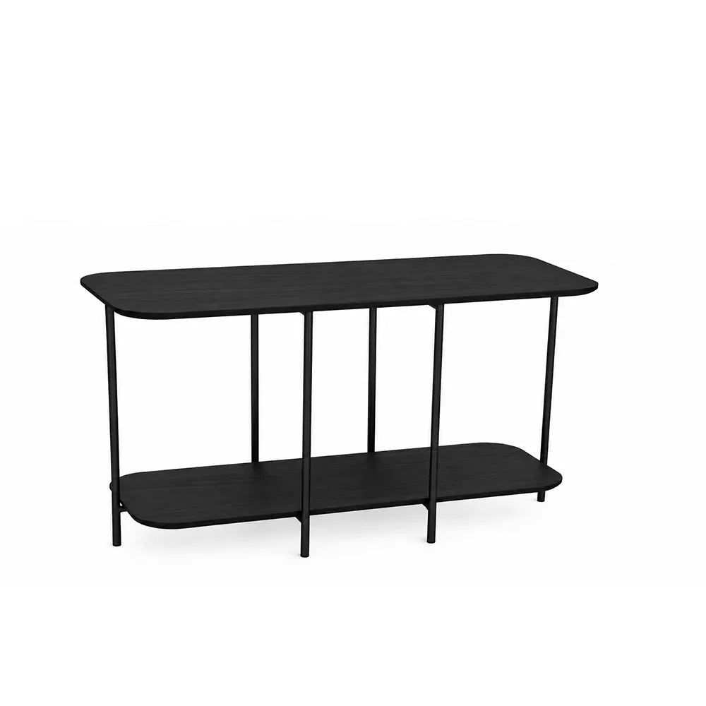Sofá Table com Tampo em Lâmina de Madeira e pés em Metal Biophilia 140 cm - Preto