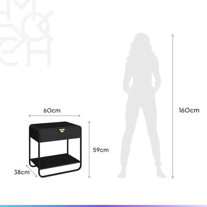 Conjunto 2 Mesas de Cabeceira com 1 Gaveta e Cômoda Dunna - Preto c/ Dourado