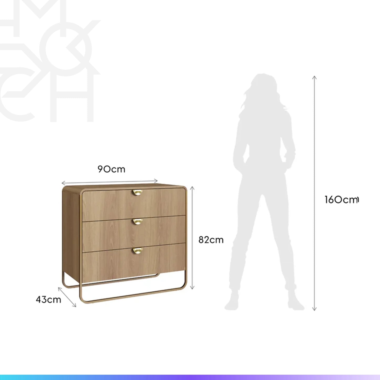 Conjunto 2 Mesas de Cabeceira com 2 Gavetas 1 Nicho e Cômoda Dunna - Mel c/ Dourado