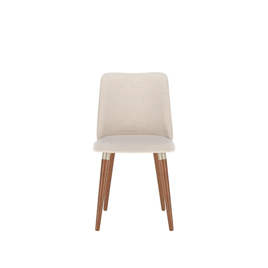 Conjunto de 2 Cadeiras de Madeira Maciça Estofada Dakota - Natural c/ Linho Off White - Champanhe