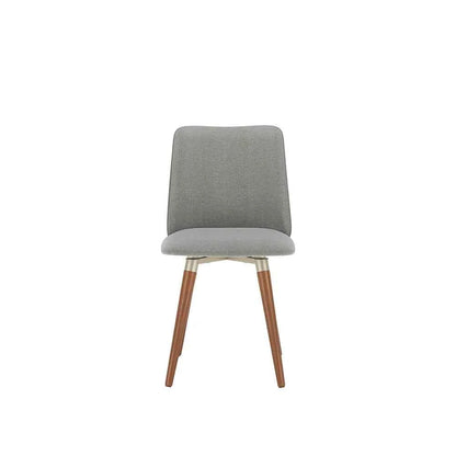 Conjunto de 4 Cadeiras de Madeira Maciça Estofada Dakota - Natural c/ Linho Cinza - Champanhe