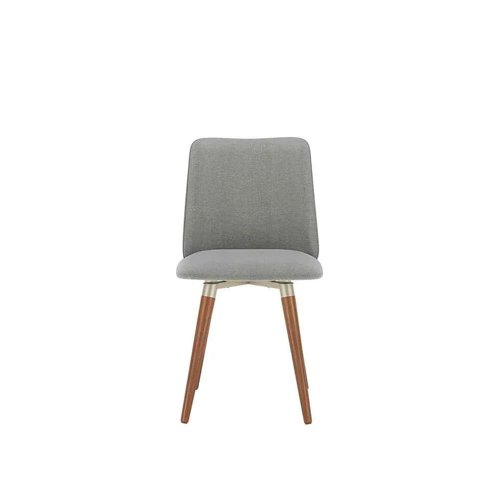 Conjunto de 8 Cadeiras de Madeira Maciça Estofada Dakota - Natural c/ Linho Cinza - Champanhe