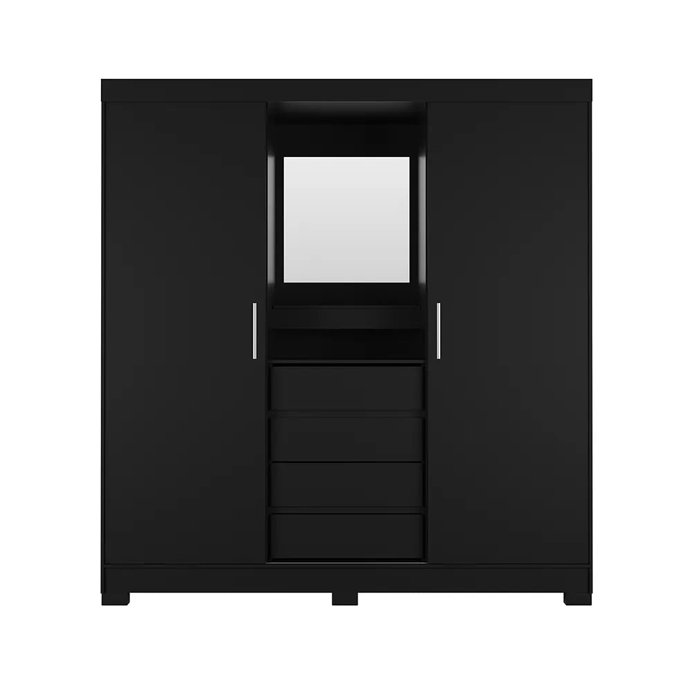 Guarda-Roupa Casal com Espelho 2 Portas de Correr 4 Gavetas Finley 184 cm - Preto