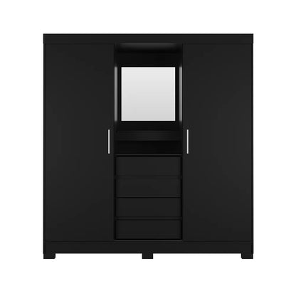 Guarda-Roupa Casal com Espelho 2 Portas de Correr 4 Gavetas Finley 184 cm - Preto