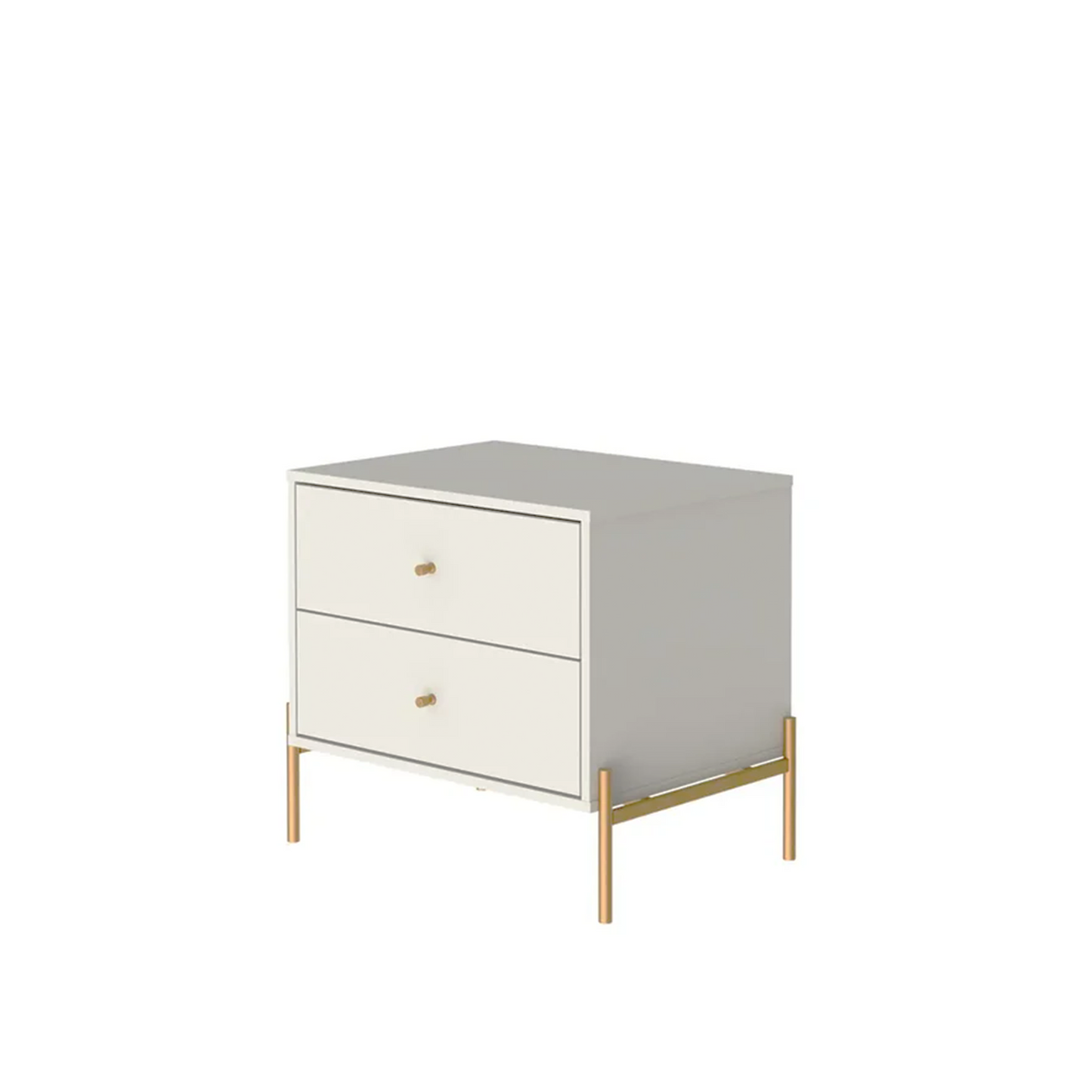 Mesa de Cabeceira 2 Gavetas Jasper 64 cm - Off White Fosco c/ Dourado
