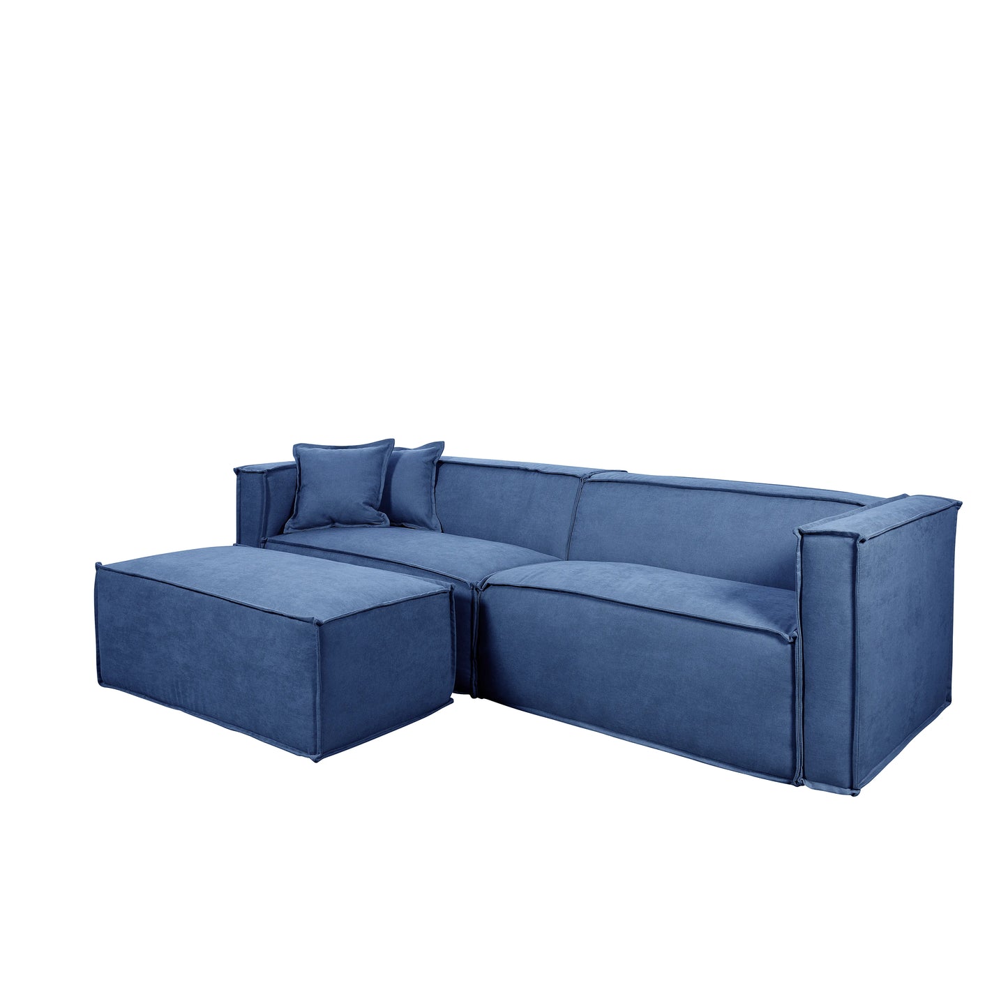 Puff Modular Estofado Freddo 80 cm - Linho Texturizado Azul