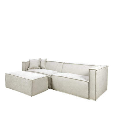 Puff Modular Estofado Freddo 80 cm - Linho Texturizado Bege