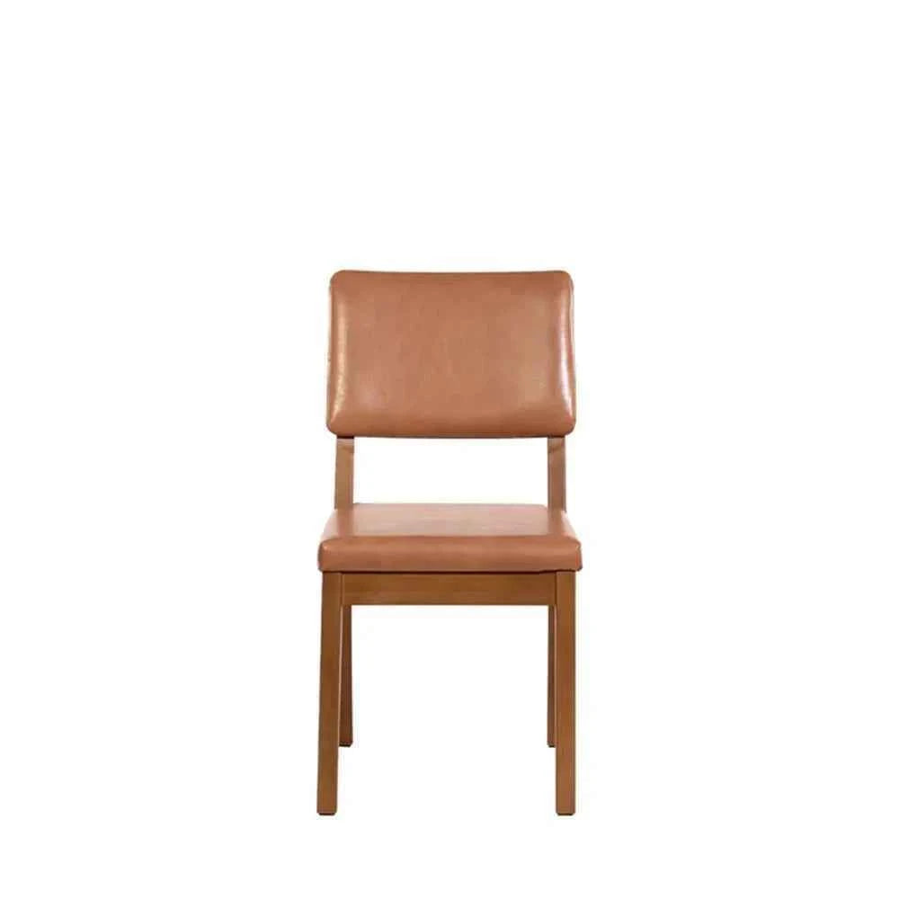 Conjunto de 6 Cadeiras de Madeira Maciça Estofada Ella - Natural c/ PU Caramelo (Cópia)