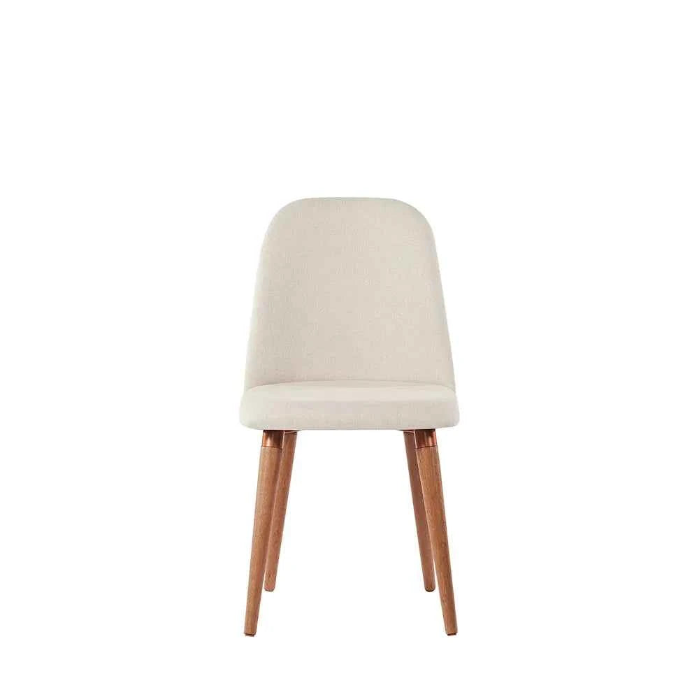 Conjunto de 4 Cadeiras de Madeira Maciça Estofada New Drop - Natural c/ Linho Off White - Cobre