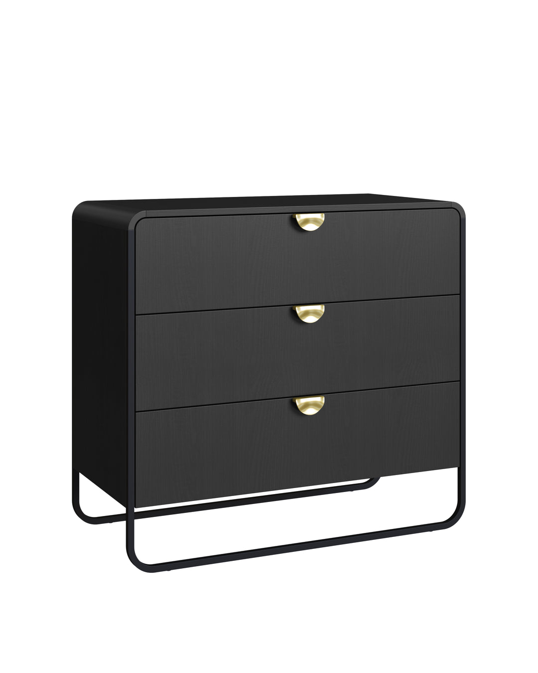 Cômoda 3 Gavetas Pés em Aço Dunna 90 cm - Preto c/ Dourado
