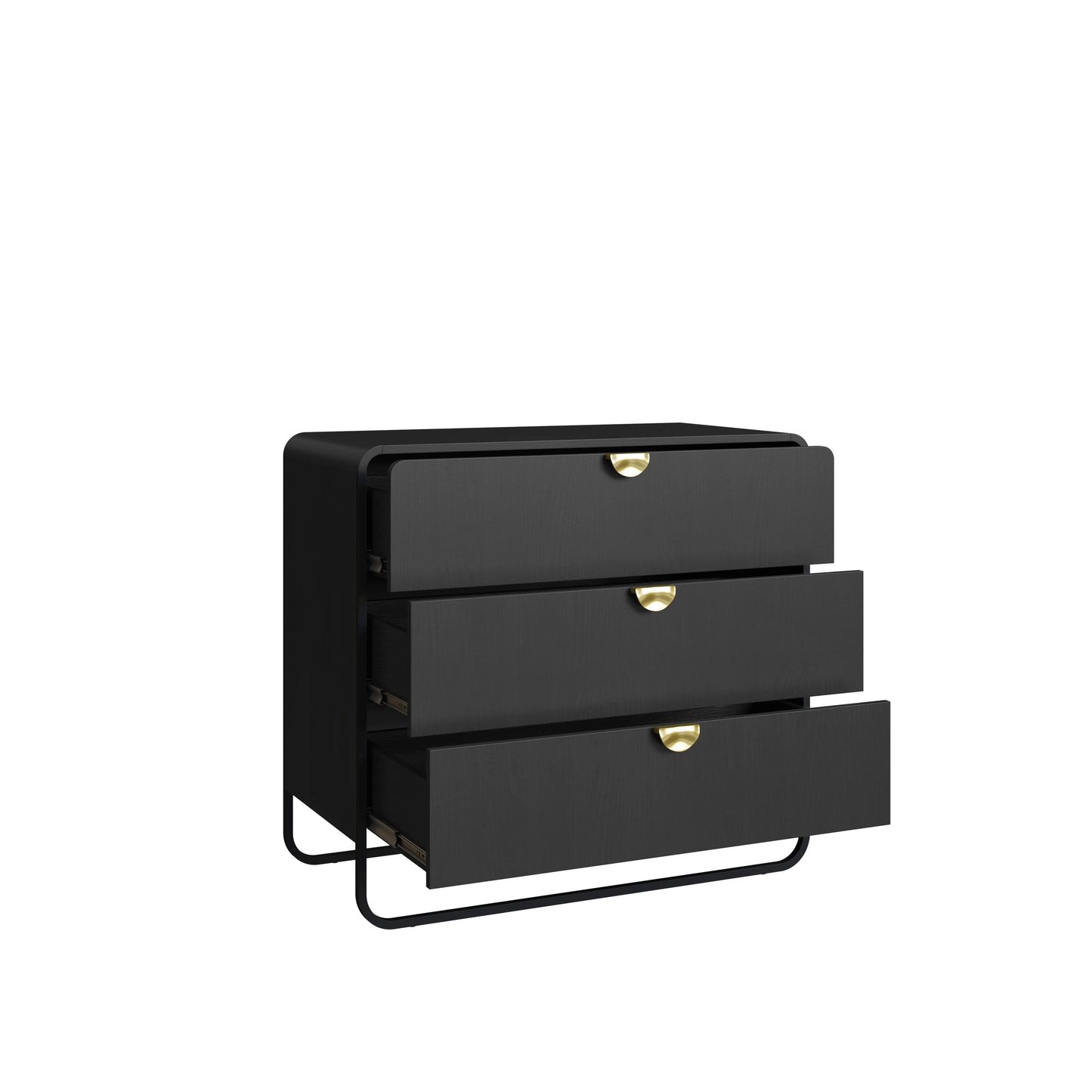 Cômoda com 3 Gavetas Dunna 90 cm - Preto c/ Dourado