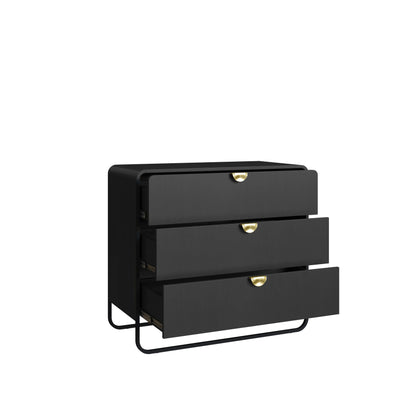 Cômoda com 3 Gavetas Dunna 90 cm - Preto c/ Dourado