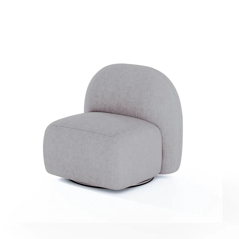 Conjunto Poltrona Giratória e Puff Estofados Aurora - Linho Texturizado Cinza