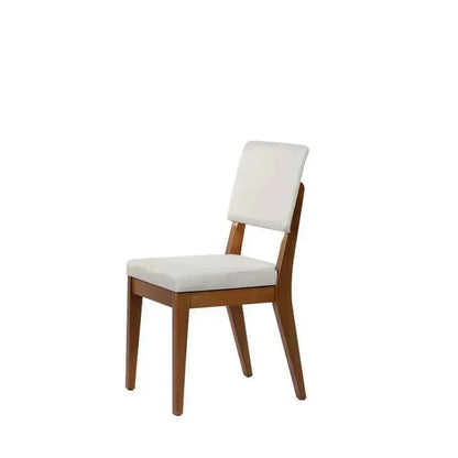 Conjunto com 8 Cadeiras de Madeira Maciça Estofada Ella - Natural c/ Linho Off White