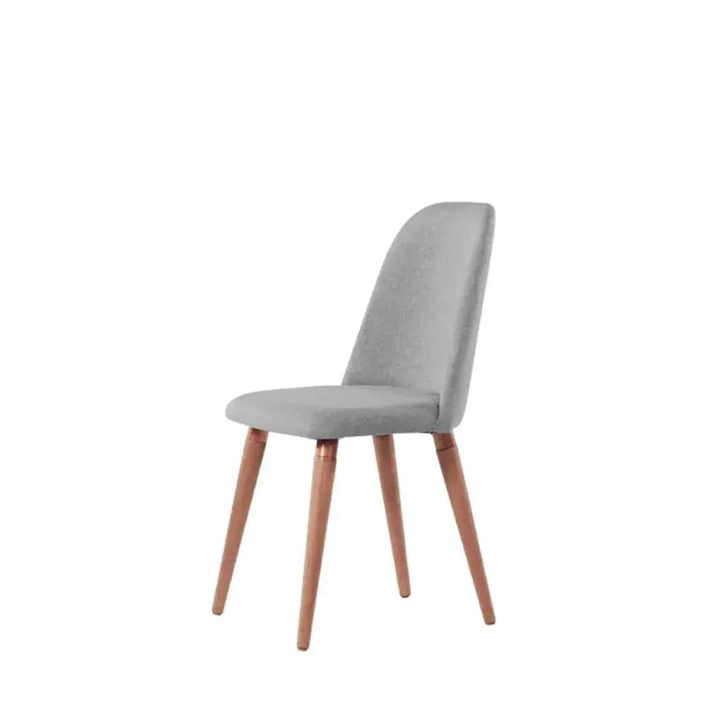 Conjunto com 8 Cadeiras de Madeira Maciça Estofada New Drop - Natural c/ Linho Cinza – Cobre