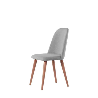 Conjunto com 8 Cadeiras de Madeira Maciça Estofada New Drop - Natural c/ Linho Cinza – Cobre