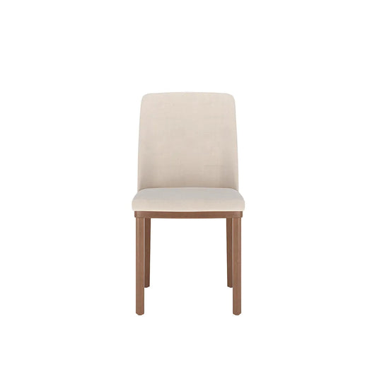Conjunto de 2 Cadeiras de Madeira Maciça Estofada Kalina - Natural c/ Linho Off White